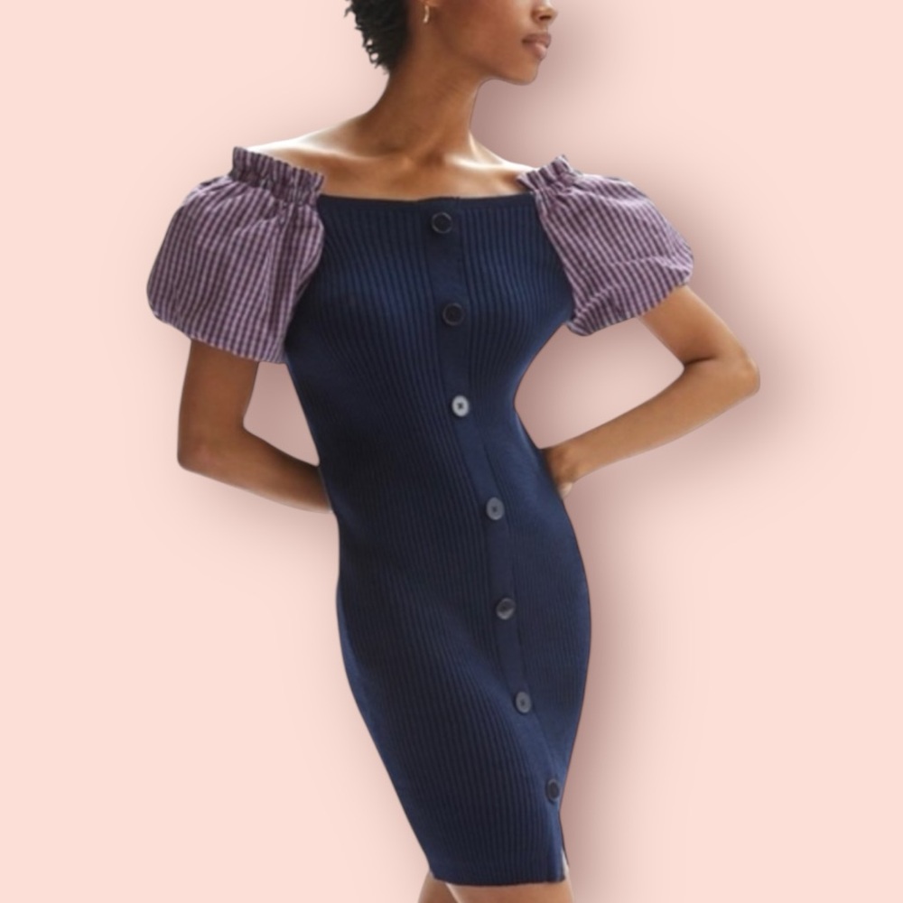 MAEVE Anthropologie Puff Sleeve Knit Mini Dress